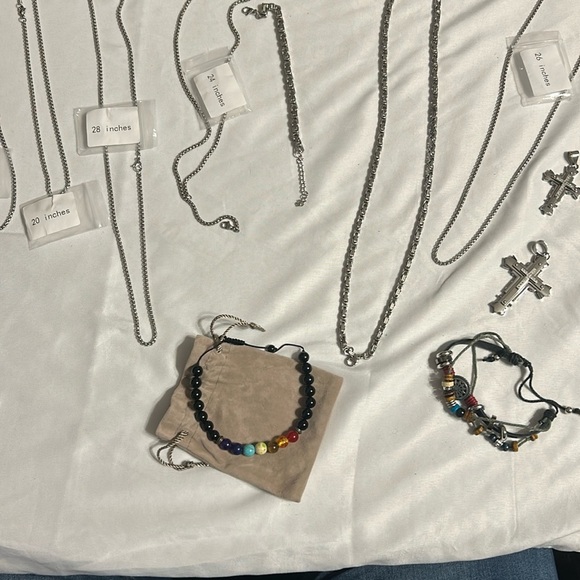 Silver Accessories with Chunky Bracelet and Long Necklaces Lot #2 - Picture 1 of 6